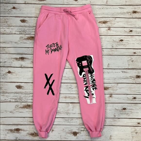 Machine Gun Kelly 2021 Tickets To My Downfall Pink Guitar MGK Jogger Sweatpants - Picture 1 of 8